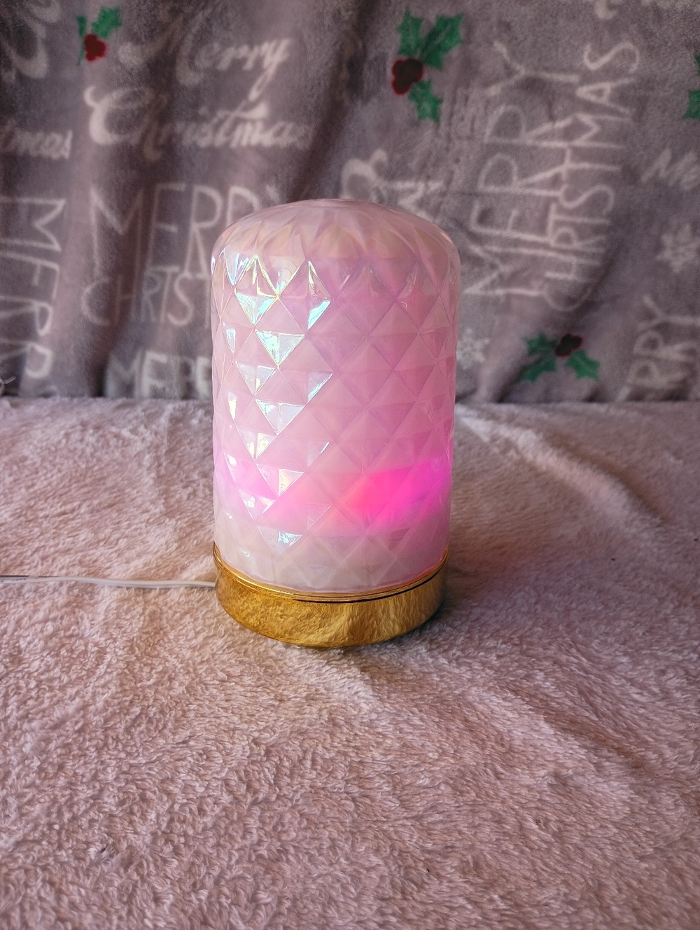 Iridescent Pink Glass Aroma Diffuser with Gold Base